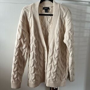 NWT Karen Kane chunky cable knit button front cardigan in cream